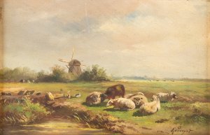 Sheep on a field by Albert Jurardus Van Prooyen Oil Painting