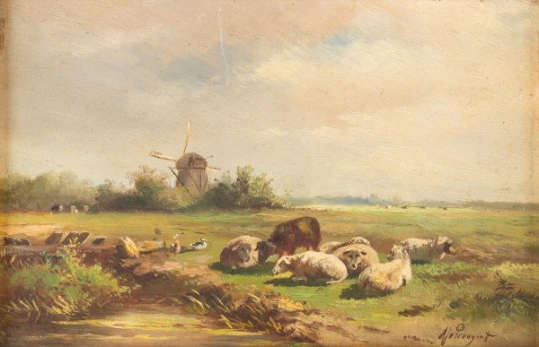 Sheep on a field by Albert Jurardus Van Prooyen - Hand-Painted Oil Painting Reproduction
