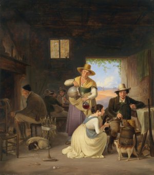 Hunters in a Tavern by Albert Kuchler Oil Painting