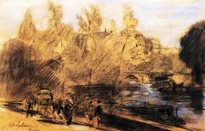A Promenade on the Banks of the Seine, Ile St Louis painting by Albert Lebourg