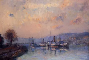 At Anchor, Near Rouen Oil painting by Albert Lebourg