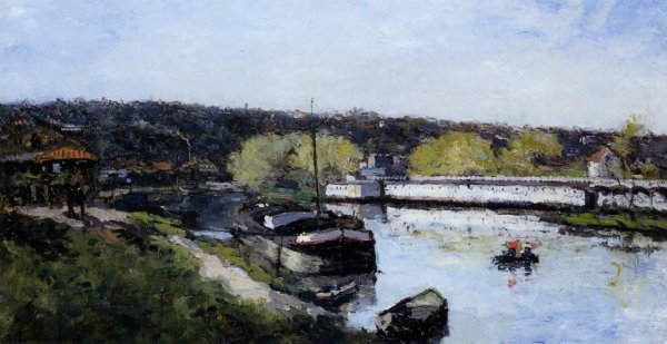 Barge on the Seine at Basd-Meudon by Albert Lebourg - Hand-Painted Oil Painting Reproduction
