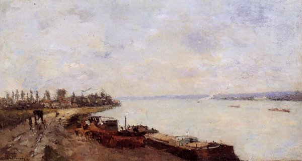 Barges on the Seine, Near Paris by Albert Lebourg - Hand-Painted Oil Painting Reproduction