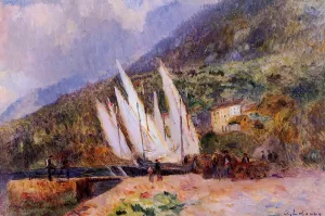 Boats Docked at Saint-Gingolph by Albert Lebourg - Oil Painting Reproduction