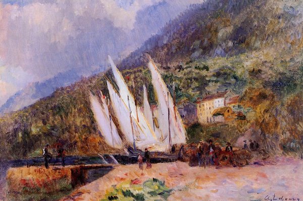 Boats Docked at Saint-Gingolph by Albert Lebourg - Hand-Painted Oil Painting Reproduction