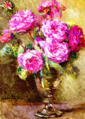 Bouquet of Roses in a Footed Glass painting by Albert Lebourg