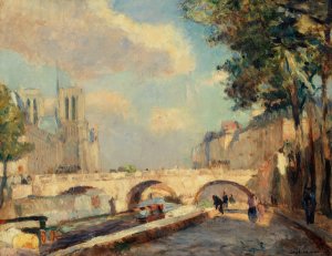 Le pont Saint-Michel et Notre-Dame, vus du quai des Grands-Augustins by Albert Lebourg Oil Painting