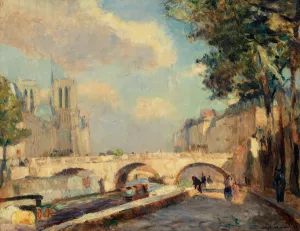 Le pont Saint-Michel et Notre-Dame, vus du quai des Grands-Augustins Oil painting by Albert Lebourg