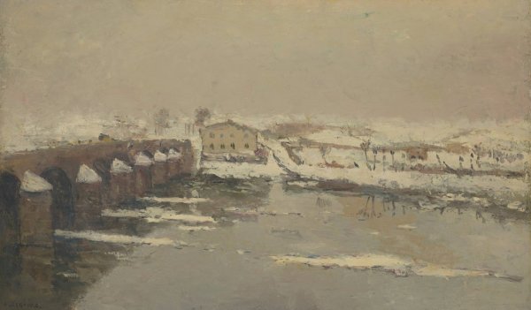 L'Hiver a Pont du Chateau  by Albert Lebourg - Hand-Painted Oil Painting Reproduction