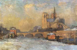 Notre-Dame and Seine, Winter Oil painting by Albert Lebourg