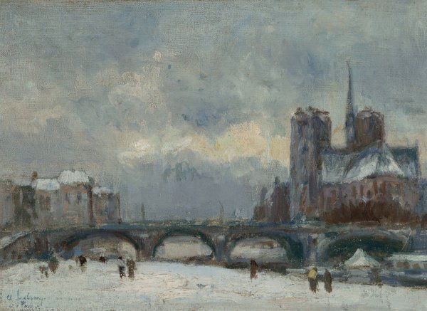 Paris, Notre-Dame, neige  by Albert Lebourg - Hand-Painted Oil Painting Reproduction