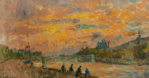 Pont Des Saints-Peres a Paris, Soleil Couchant Oil painting by Albert Lebourg