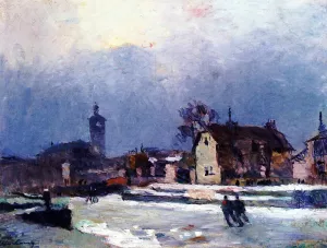 Skaters on the Canal de la Villette by Albert Lebourg Oil Painting