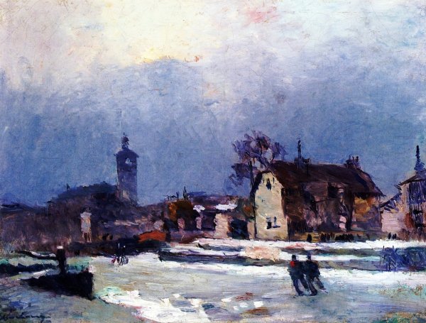 Skaters on the Canal de la Villette by Albert Lebourg - Hand-Painted Oil Painting Reproduction