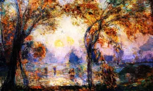 Sunrise Over the Pond, an Autumn Morning at Hondouville by Albert Lebourg Oil Painting