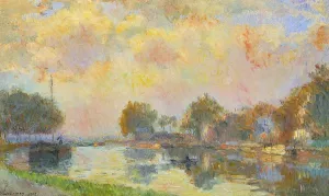 The Banks of the Canal at Charenton, Sunny Autumn Afternoon by Albert Lebourg - Oil Painting Reproduction