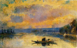 The Ferry at Bouille, Sunset by Albert Lebourg - Oil Painting Reproduction