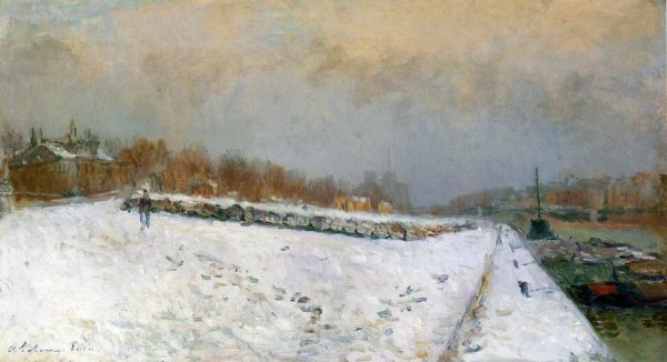 Main Product Photo of The Port of Bercy, Winter Painting by Albert Lebourg
