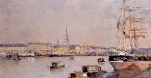 The Port of Rouen with Cathedral by Albert Lebourg Oil Painting