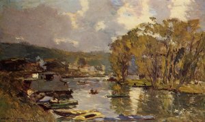 The Small Art of the Saine at Bas-Meudon in Autumn, Evening Oil painting by Albert Lebourg