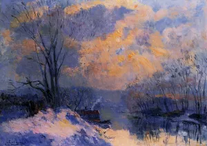 The Small Branch of the Seine at Bas-Meudon: Snow and Winter Sun painting by Albert Lebourg