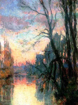 View of a River with Trees at Sunset by Albert Lebourg Oil Painting