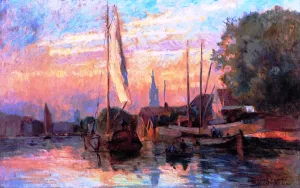 View of Delft, Sunset by Albert Lebourg Oil Painting