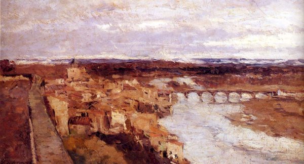 Main Product Photo of View of the Town of Pont-du-Chateau Painting by Albert Lebourg