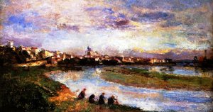 Washerwomen with Pont-du-Chateau by Albert Lebourg Oil Painting