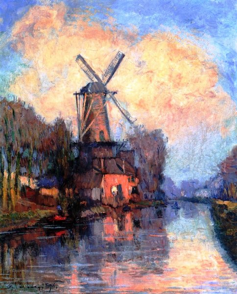 Windmill on the Meuse, Holland by Albert Lebourg - Hand-Painted Oil Painting Reproduction