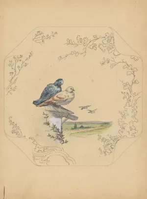 Ontwerp voor bord van het model 'Square' met duiven by Albert Louis Dammouse Oil Painting