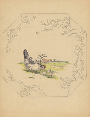 Ontwerp voor bord van het model 'Square' met een hen en drie kuikens by Albert Louis Dammouse Oil Painting