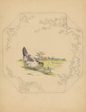 Ontwerp voor bord van het model 'Square' met een hen en drie kuikens by Albert Louis Dammouse Oil Painting