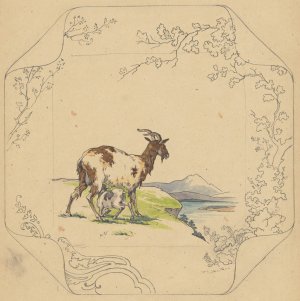 Ontwerp voor bord van het model 'Square' met een zogende geit by Albert Louis Dammouse Oil Painting