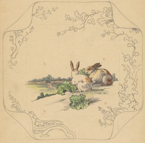 Ontwerp voor bord van het model 'Square' met twee konijnen by Albert Louis Dammouse Oil Painting