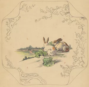 Ontwerp voor bord van het model 'Square' met twee konijnen by Albert Louis Dammouse Oil Painting