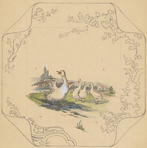 Ontwerp voor bord van het model 'Square' met vier ganzen by Albert Louis Dammouse Oil Painting