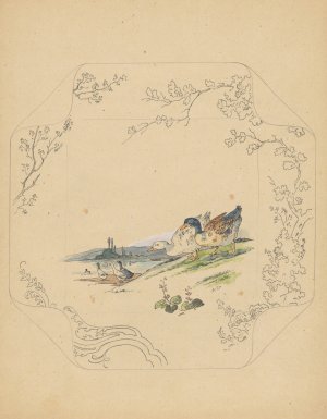 Ontwerp voor bord van het model 'Square' met zes ganzen Oil painting by Albert Louis Dammouse