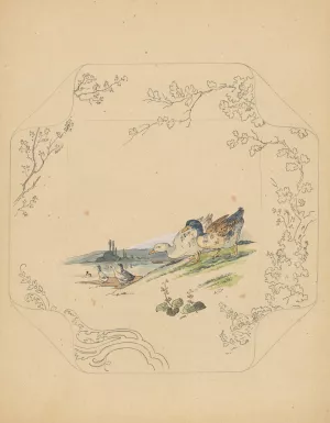 Ontwerp voor bord van het model 'Square' met zes ganzen by Albert Louis Dammouse Oil Painting