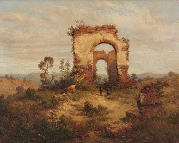Main Product Photo of Rastende Jager vor Ruinen  Painting by Albert Ludwig Trippel