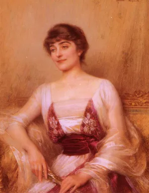 A Lady with a Fan Oil painting by Albert Lynch