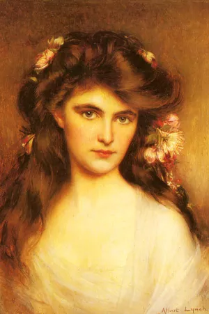 A Young Beauty with Flowers in Her Hair by Albert Lynch - Oil Painting Reproduction