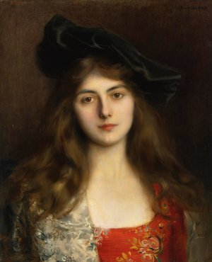 Portrait of a Young Woman by Albert Lynch Oil Painting
