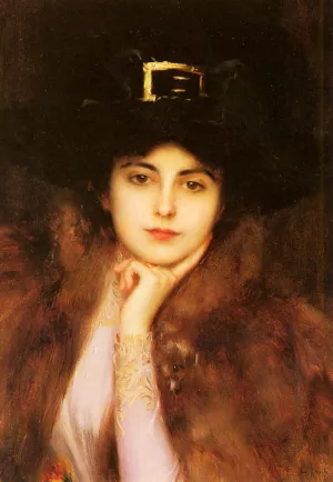 Portrait of an Elegant Lady by Albert Lynch - Oil Painting Reproduction