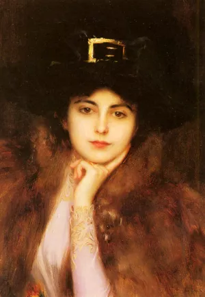 Portrait of an Elegant Lady Oil painting by Albert Lynch