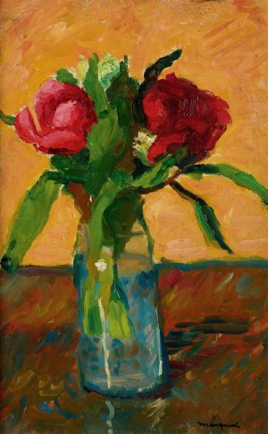 Pivoines Dans Un Vase De Verre And Paris, Rue Monge by Albert Marquet Oil Painting