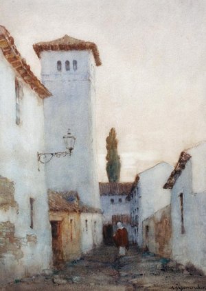 A Spanish Street, Cordoba Oil painting by Albert Moulton Foweraker