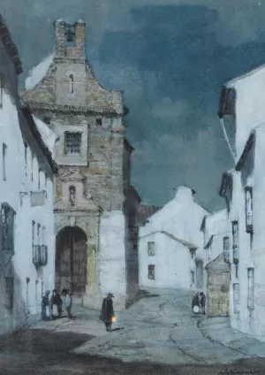 An Evening Street Scene, Spain by Albert Moulton Foweraker - Oil Painting Reproduction