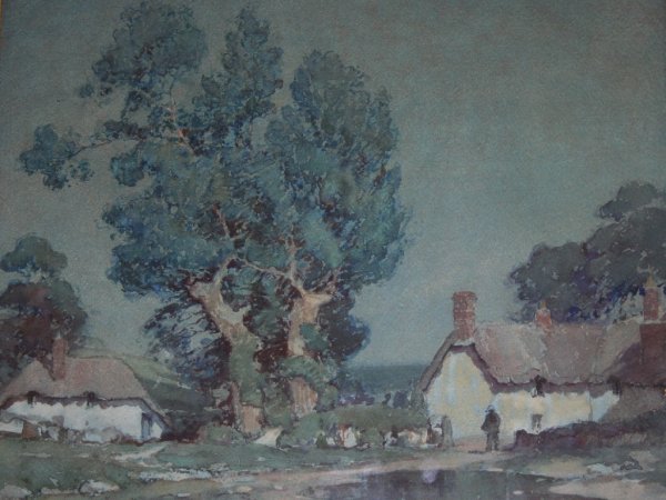 Main Product Photo of Devon Cottages at Twilight Painting by Albert Moulton Foweraker
