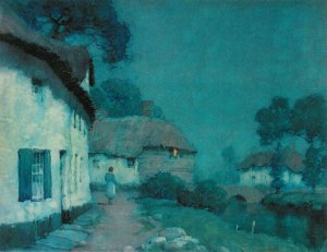 Moonlight, a Devonshire Village Oil painting by Albert Moulton Foweraker